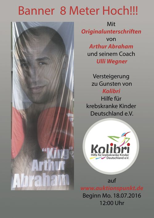 Banner Versteigerung zugunsten Kolibri Hilfe für krebskranke Kinder